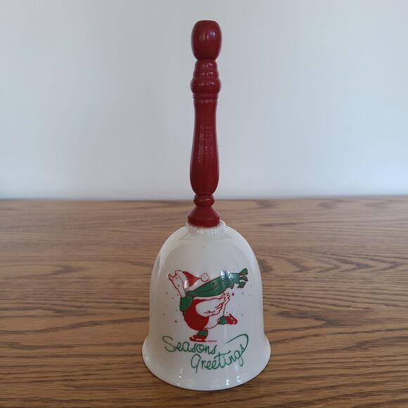 Vintage Giftco Christmas Porcelain "Seasons Greetings" Dinner Bell Skating Goose - Picture 2 of 10